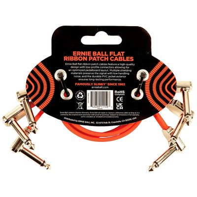 Ernie Ball Flat Ribbon Patch Cables - Red - 12 Inch - 3 Pack - 2