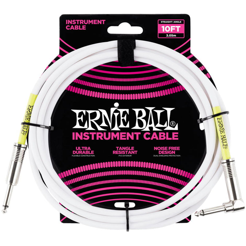 Ernie Ball P06049 Classic Straight to Right Angle Instrument Cable - 10 Foot - White - 1