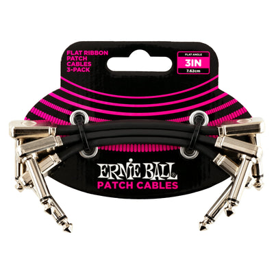 Ernie Ball P06220 Flat Ribbon Right Angle to Right Angle Instrument Patch Cables - 3 Inch - 3-Pack - Black - 1