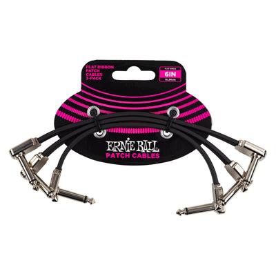 Ernie Ball P06221 Flat Ribbon Right Angle to Right Angle Instrument Patch Cables - 6 Inch - 3-Pack - Black - 1
