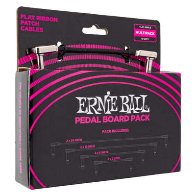 Ernie Ball P06224 Flat Ribbon Right Angle to Right Angle Instrument Patch Cables - Multi Pack - Black - 2