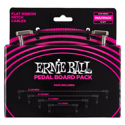 Ernie Ball P06224 Flat Ribbon Right Angle to Right Angle Instrument Patch Cables - Multi Pack - Black - 1