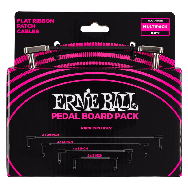 Ernie Ball P06224 Flat Ribbon Right Angle to Right Angle Instrument Patch Cables - Multi Pack - Black - 1