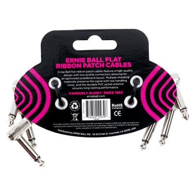 Ernie Ball P06384 Flat Ribbon Right Angle to Right Angle Instrument Patch Cables - 3 Inch - 3-Pack - White - 2