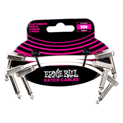 Ernie Ball P06384 Flat Ribbon Right Angle to Right Angle Instrument Patch Cables - 3 Inch - 3-Pack - White - 1