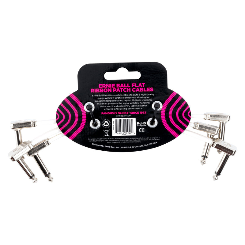 Ernie Ball P06385 Flat Ribbon Patch Cable - 6 Inch - 3-Pack - White - 2