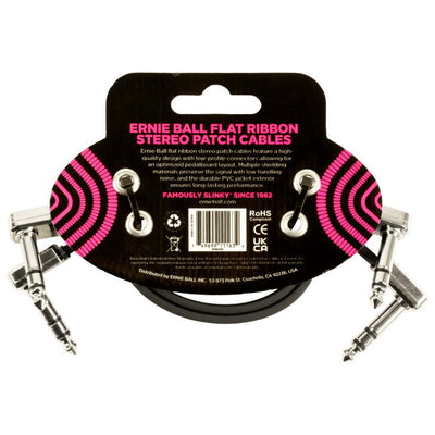 Ernie Ball Flat Ribbon Stereo Patch Cables - Black - 12 Inch - 2