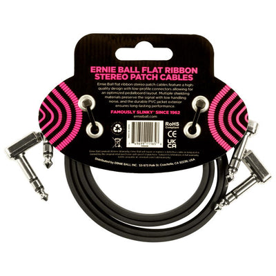 Ernie Ball Flat Ribbon Stereo Patch Cables - Black - 24 Inch - 2
