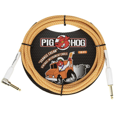Pig Hog 2.0 Straight to Right Angle Instrument Cable - 10 Foot - Orange Cream - 1