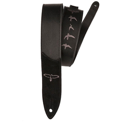 PRS Premium Leather Embroidered Birds Guitar Strap - Black - 1