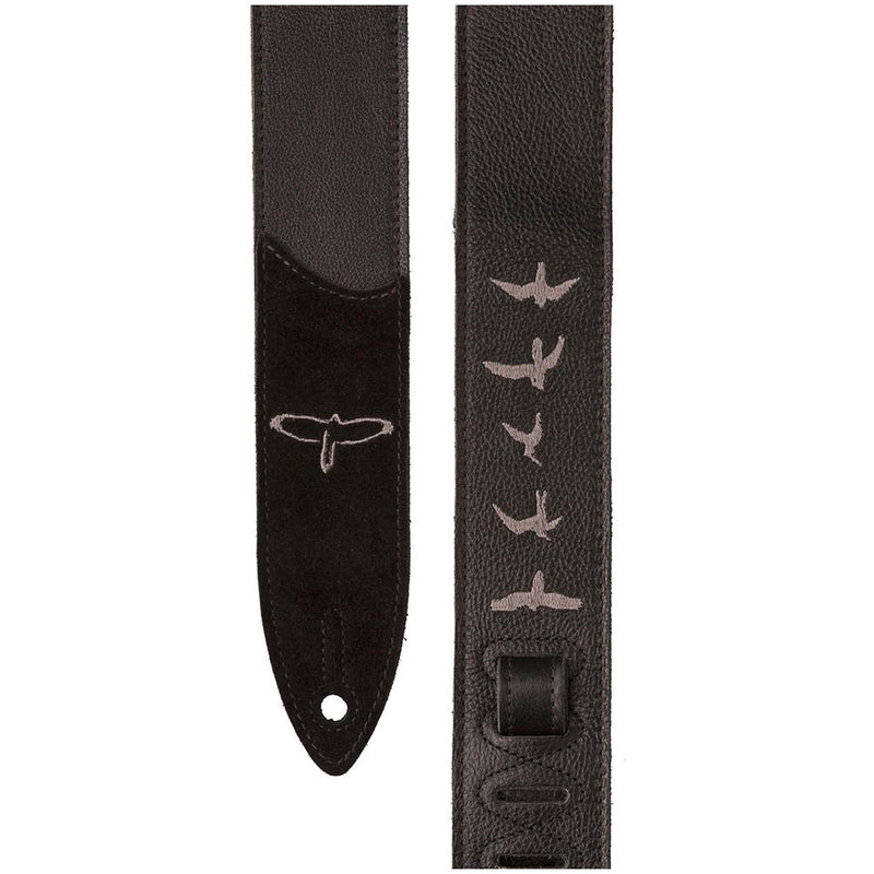 PRS Premium Leather Embroidered Birds Guitar Strap - Black - 2