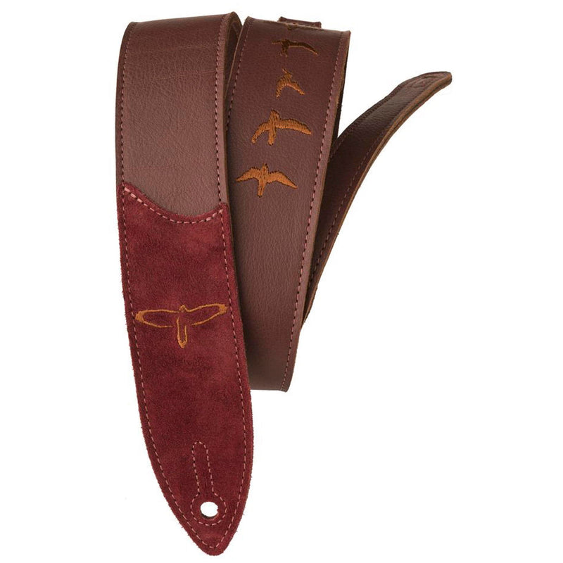 PRS Premium Leather Embroidered Birds Guitar Strap - Burgundy