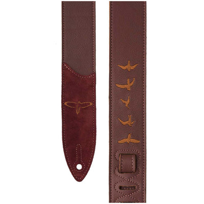 PRS Premium Leather Embroidered Birds Guitar Strap - Burgundy - 2