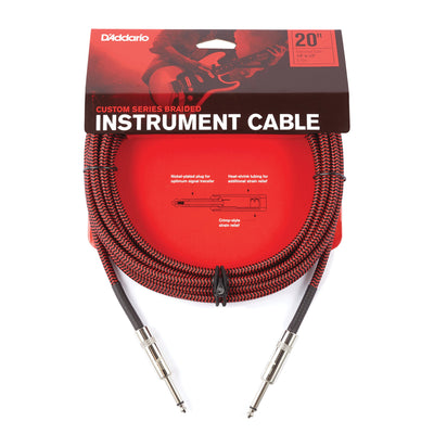 D'Addario Custom Series Braided Straight to Straight Instrument Cable - 20 Foot - Red - 2